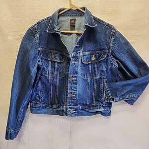 Vintage Lee Women's Denim Jean Jacket 80's Core Trucker Cropped Men's 42R Large